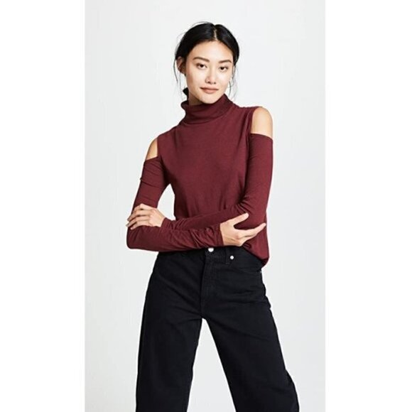 Revolve Pam & Gela Top S NWT Cold Shoulder Long Sleeve Turtleneck Maroon Trendy - Picture 9 of 14